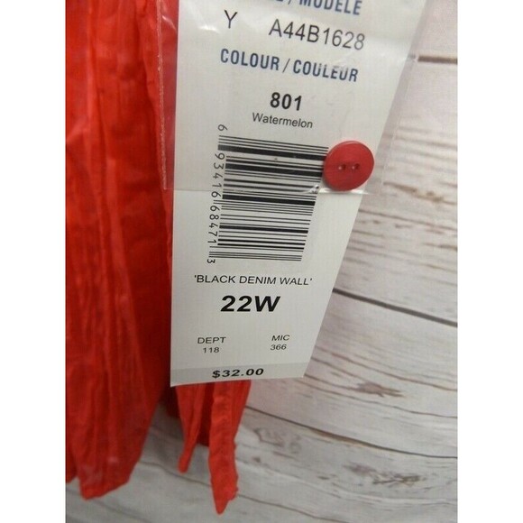 New Allison Daley Crinkle Burnout Shirt Top Size 22W Watermelon Short Sleeve - Picture 5 of 5